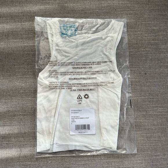Free People High-Neck Ribbed Crop White Size L New - Picture 6 of 7
